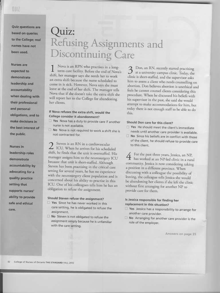 Refusing Assignment and Discontinuing Care Q & A | PDF