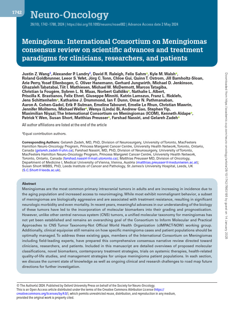 Meningioma International Consortium On Meningiomas Consensus | PDF ...