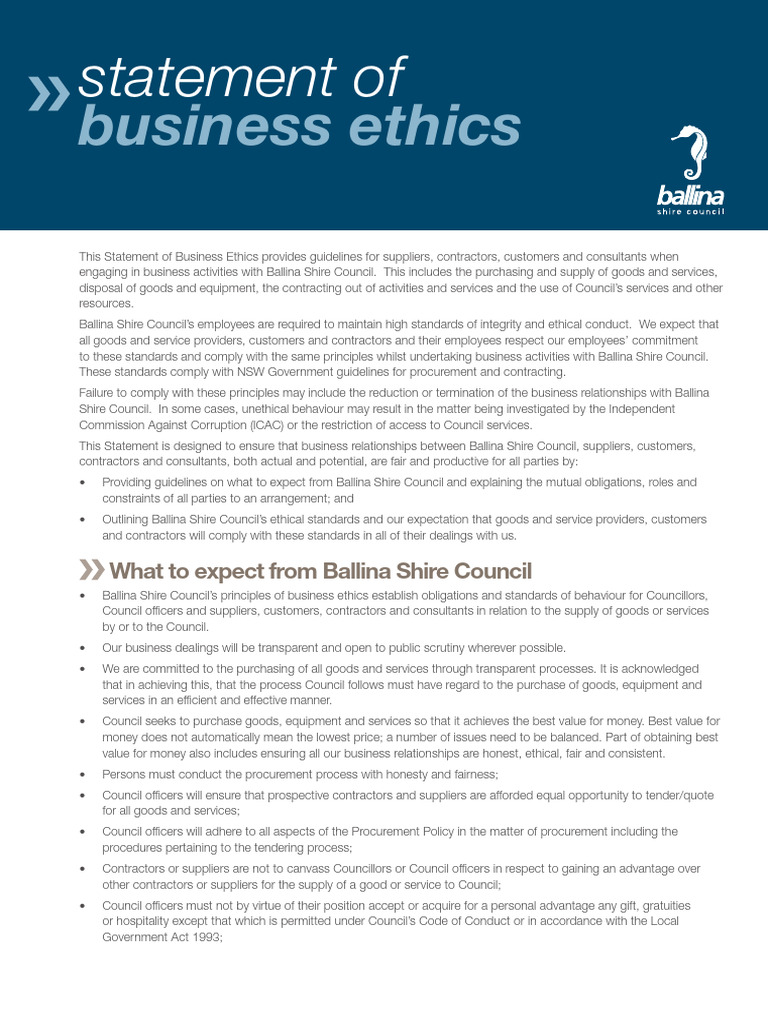 Attachment 6 - Statement of Business Ethics | PDF | Business Ethics ...