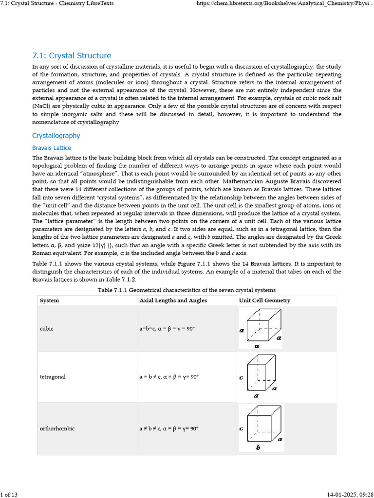 7.1 - Crystal Structure - Chemistry LibreTexts Good | PDF | Crystal ...