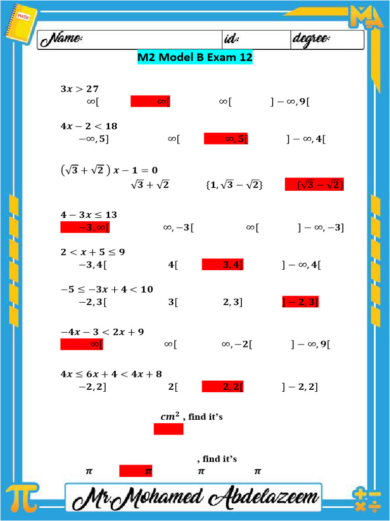 m2 Model B EXAM 12 Model | PDF