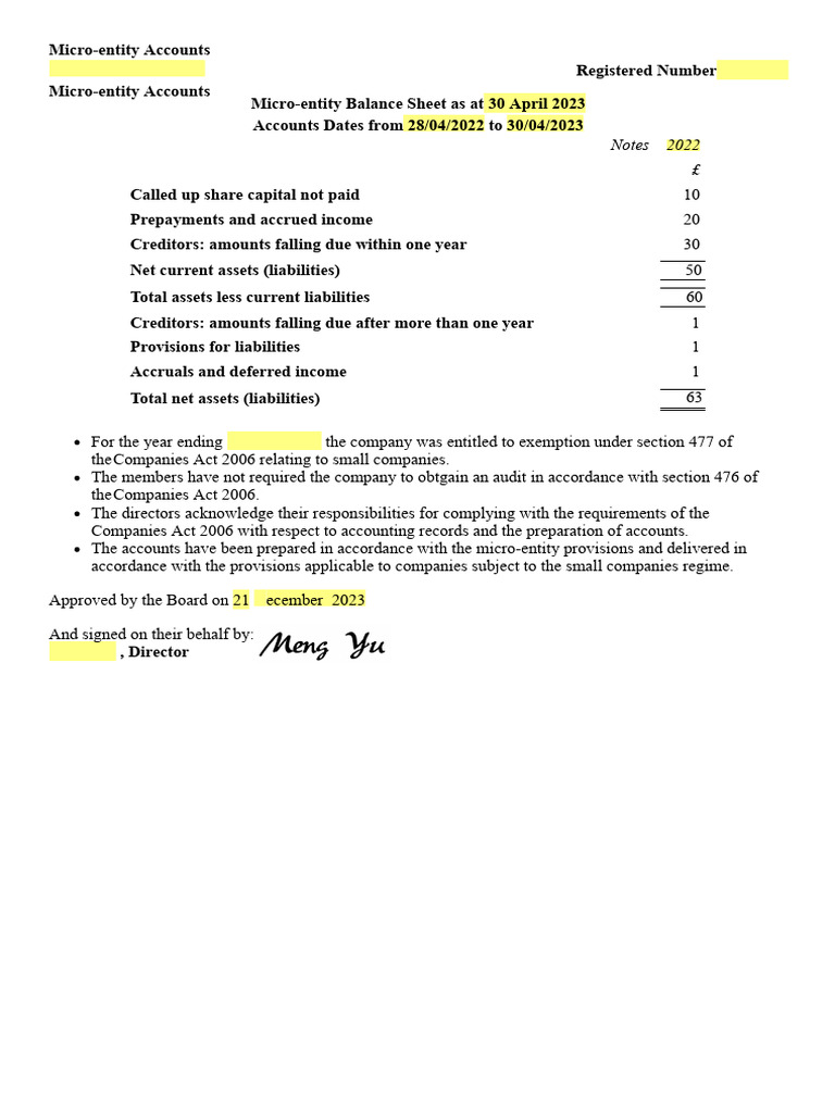 Mengyu Limited Micro-entity Accounts 2023 | PDF