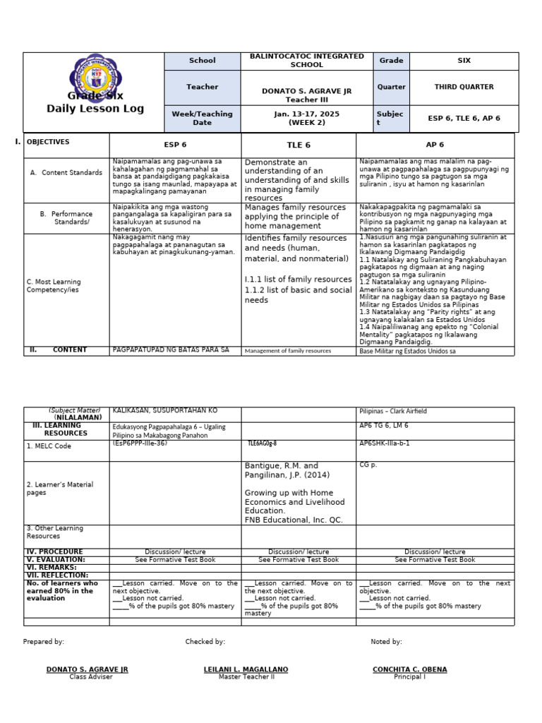 DLL WEEK 2 q3 | PDF
