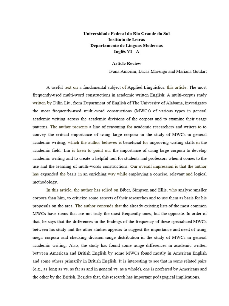 Multi-Word Constructions in Academic Writing | PDF | English As A ...
