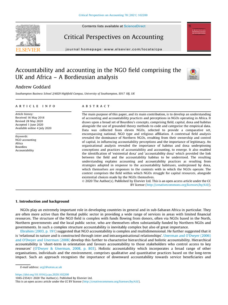 Accountability and Accounting in The NGO Field Comprising The UK and ...