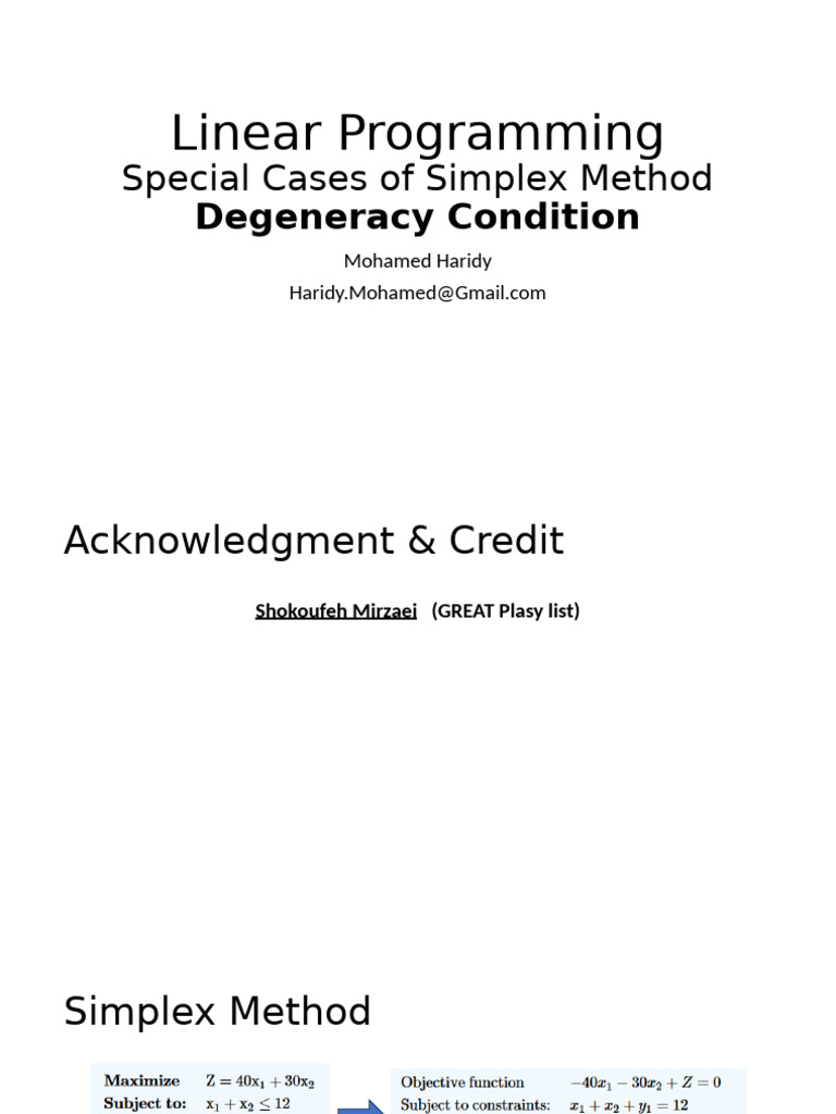 05-Special Cases of Simplex Method _ Degenerate Solution | PDF | Linear ...