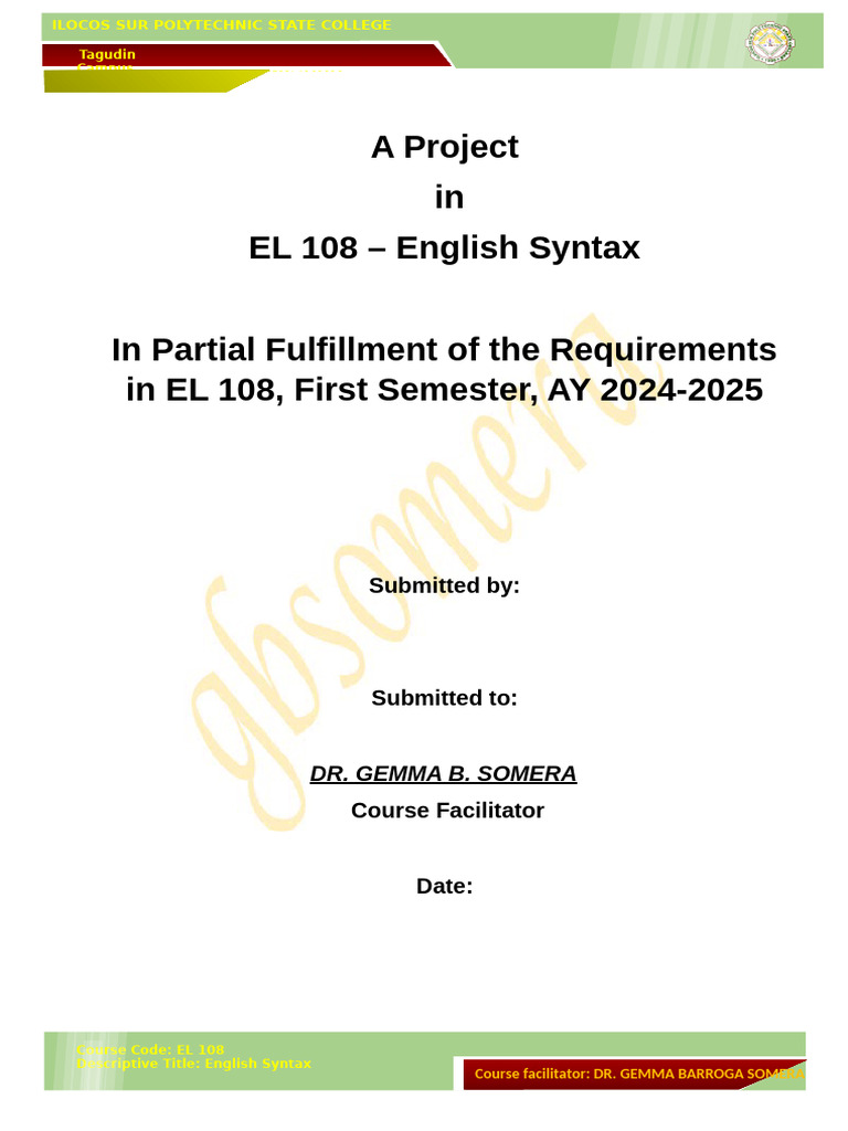 English Syntax Project - EL 108 | PDF