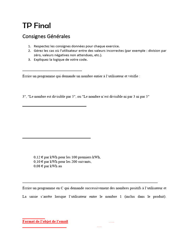 TP Final : Exercices en Langage C | PDF
