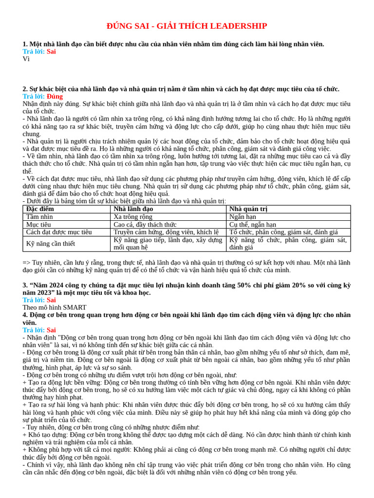 Leadership - Đúng Sai GT | PDF