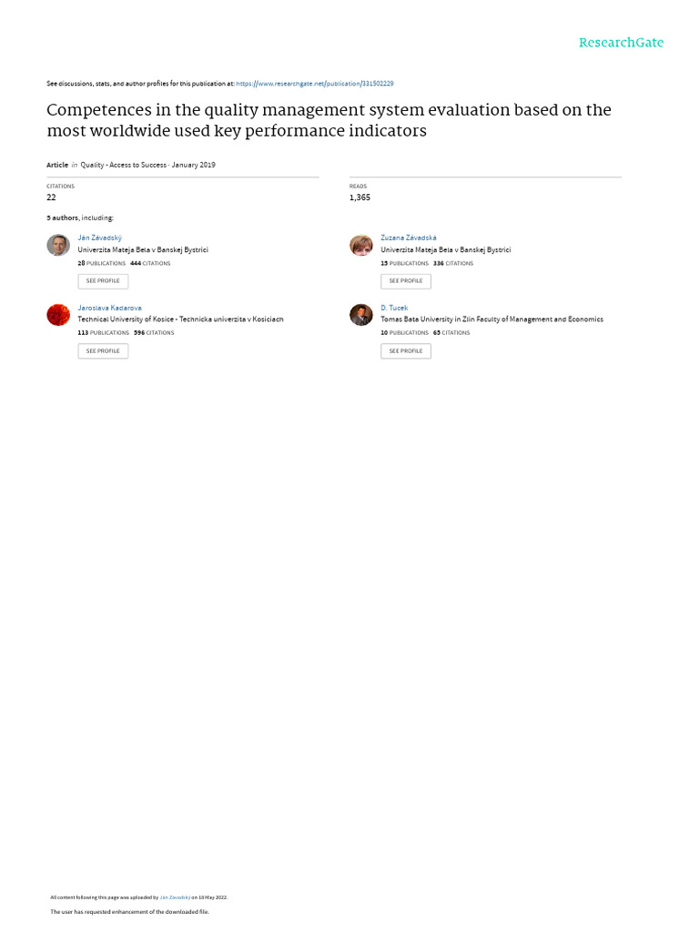 Quality Management Competences Evaluation | PDF | Performance Indicator ...