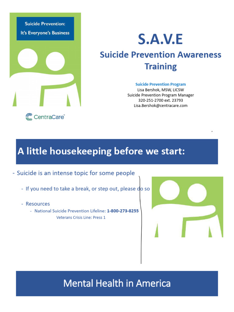 Suicide Awareness Prevention Training Centracare | PDF | Mental Health ...