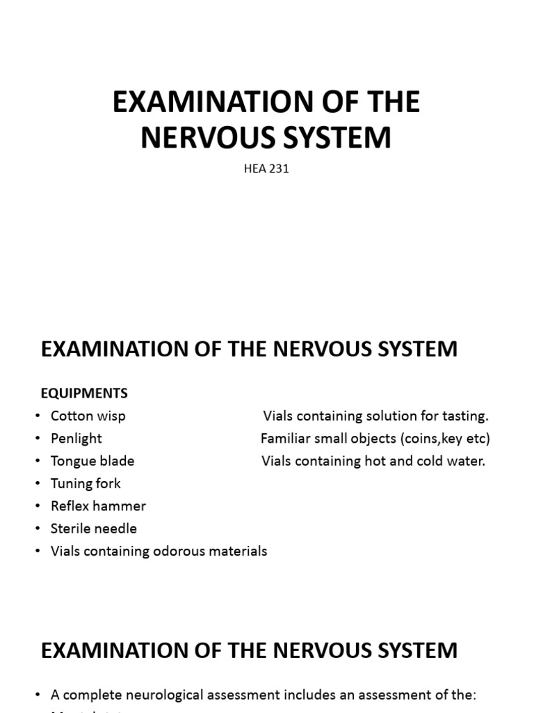 Examination of The Nervous System | PDF | Anatomical Terms Of Motion ...