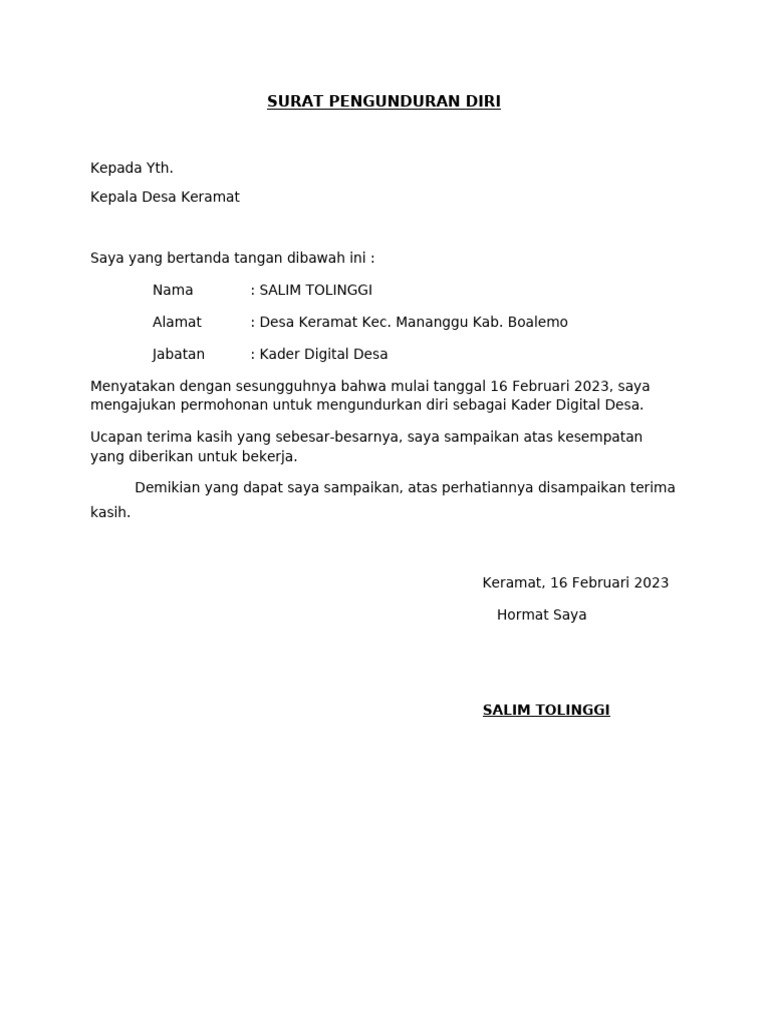 Surat pengunduran diri pdf