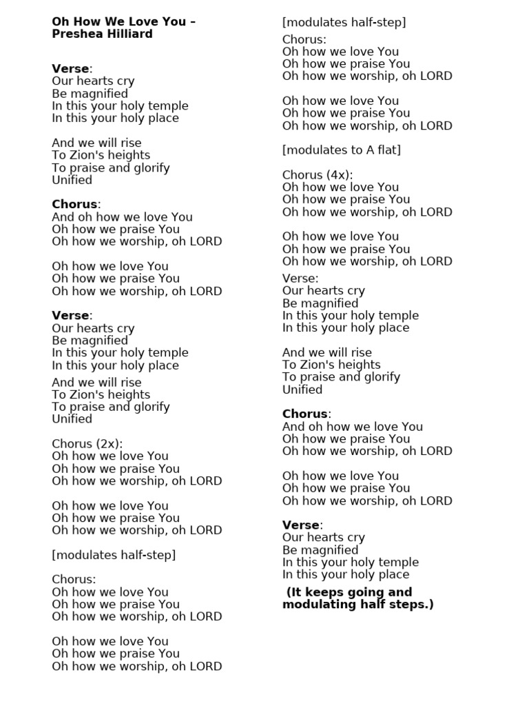 Oh how we love you lyrics preshea hilliard lyrics pdf