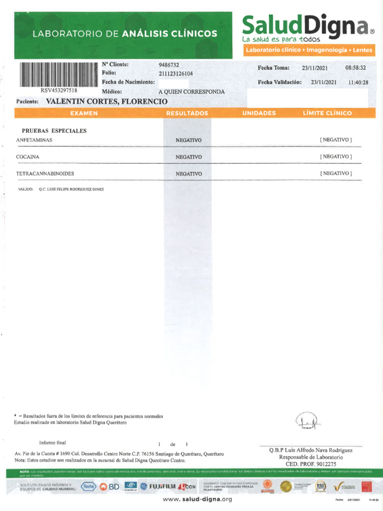 FVC Examen Toxicologico | PDF
