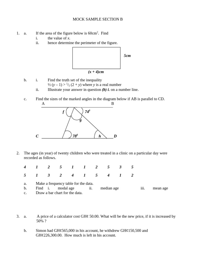 Mathematics Mock Sample 2 | PDF | Triangle | Area
