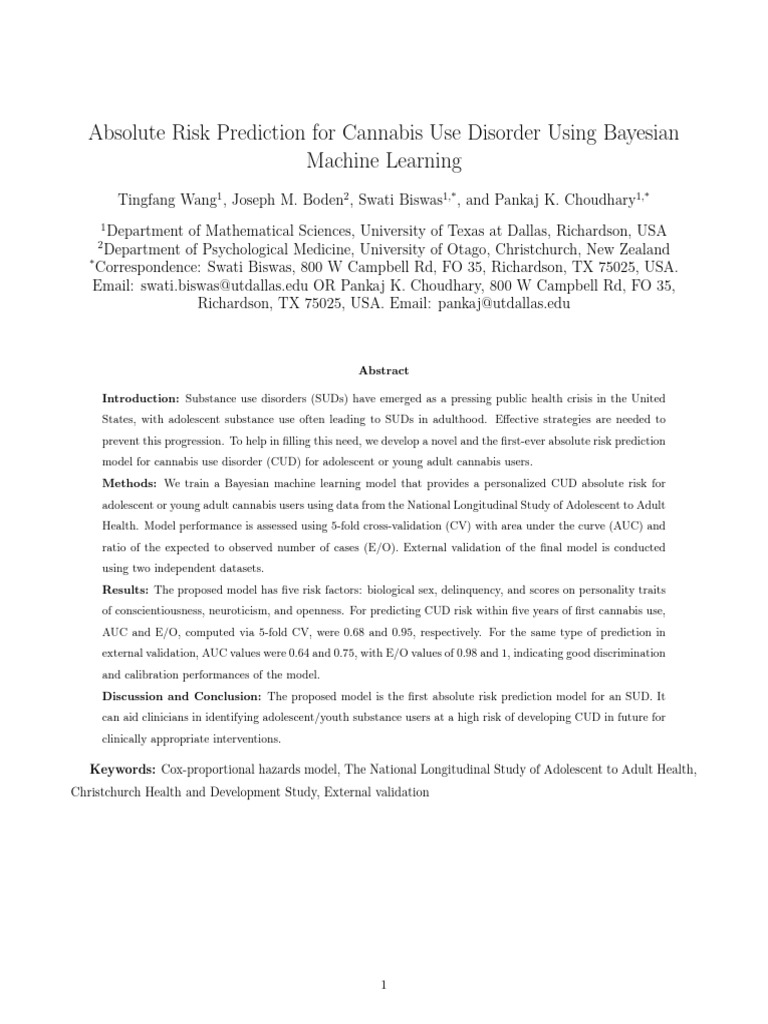 Bayesian Model for Cannabis Use Disorder Risk | PDF | Substance Abuse ...