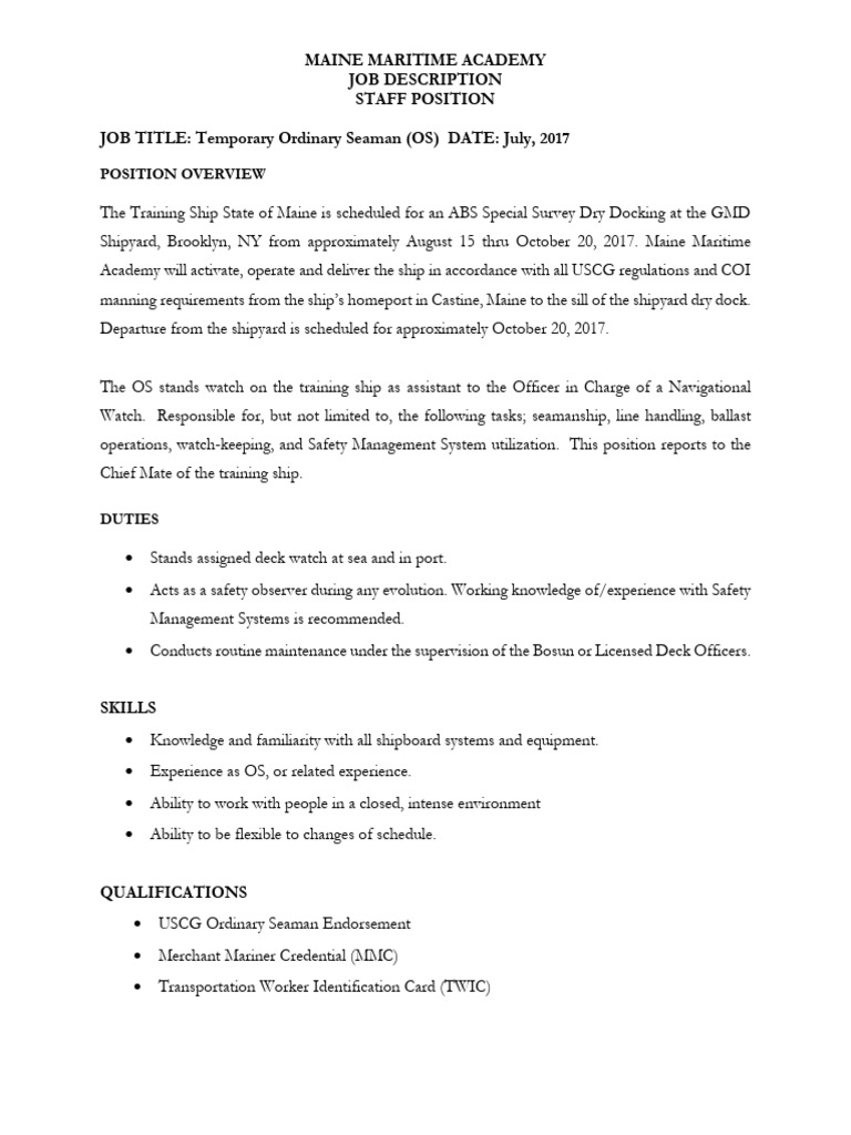 Ordinary Seaman Job Overview and Requirements | PDF | Sailor | Ships