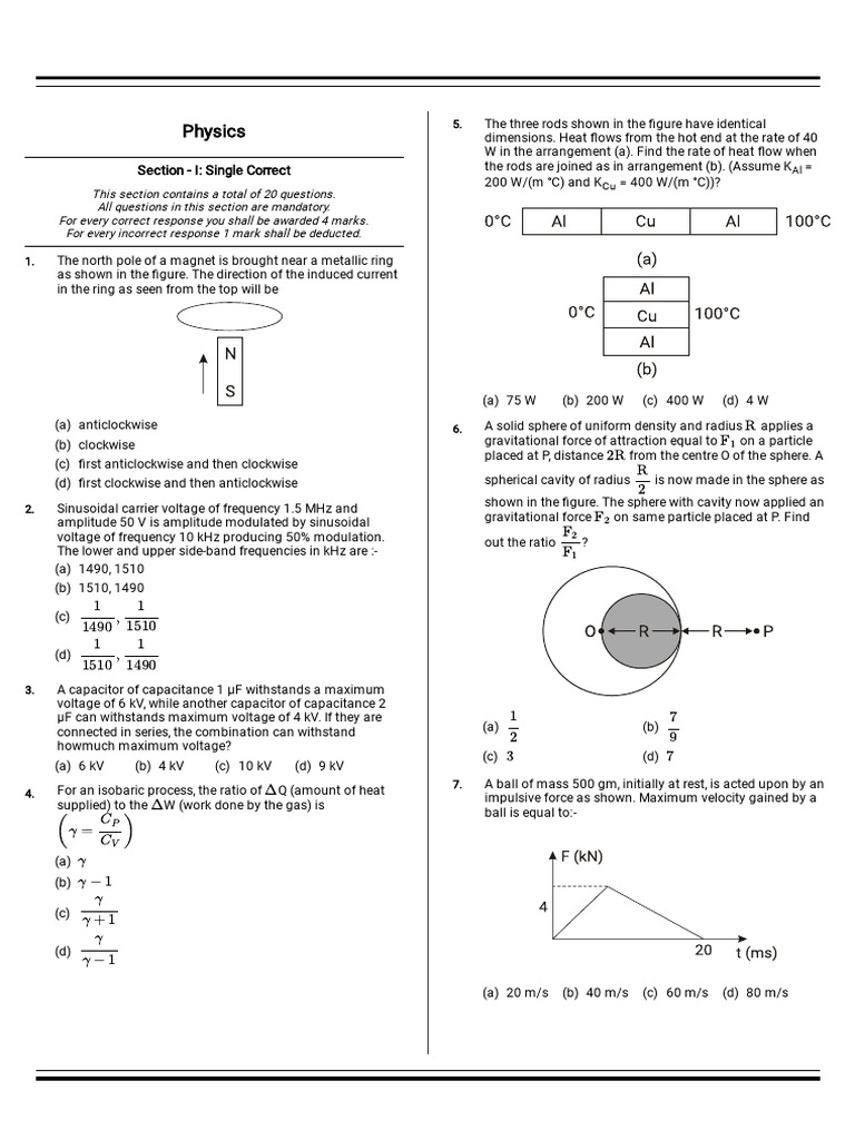 Physics Exam: Single Correct Questions | PDF | Polarization (Waves ...