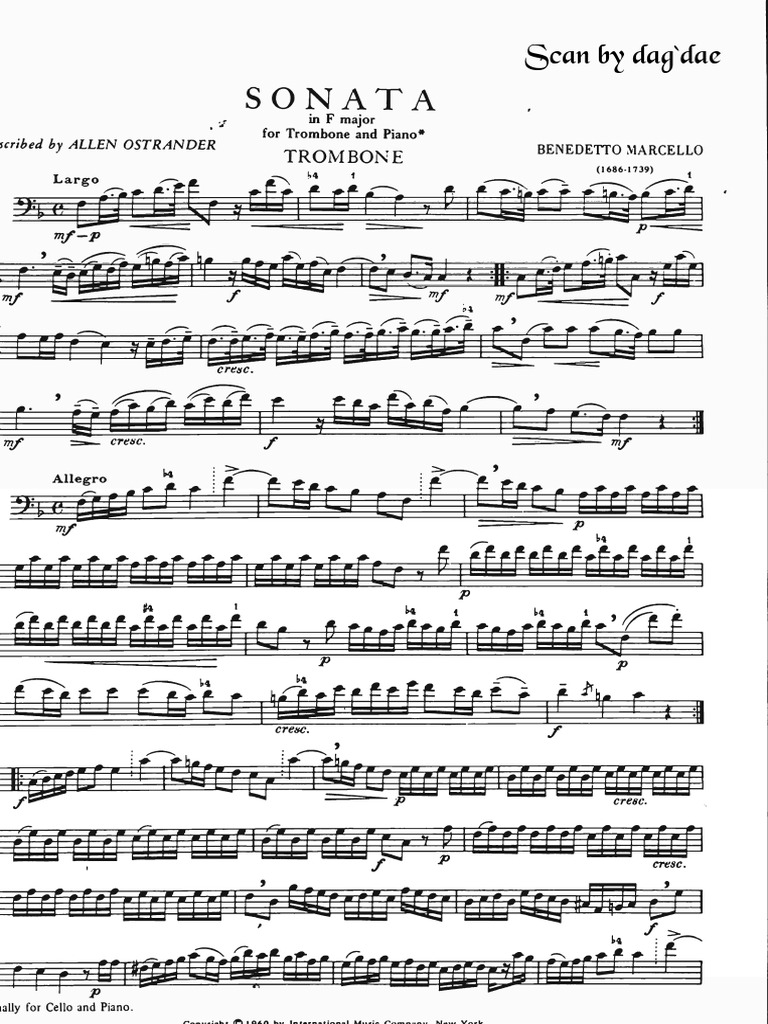 Marcello benedetto sonata 7 of 7 in f major trombone and piano