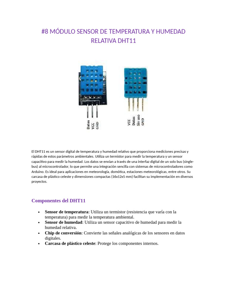 8 MÓDULO SENSOR DE TEMPERATURA Y HUMEDAD RELATIVA DHT11 | PDF | Sensor ...