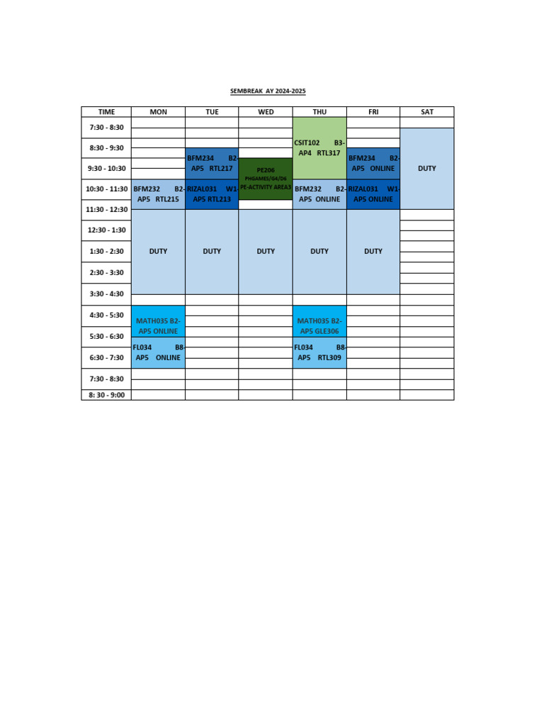 Cebu Institute Schedule Sembreak 2024-2025 | PDF
