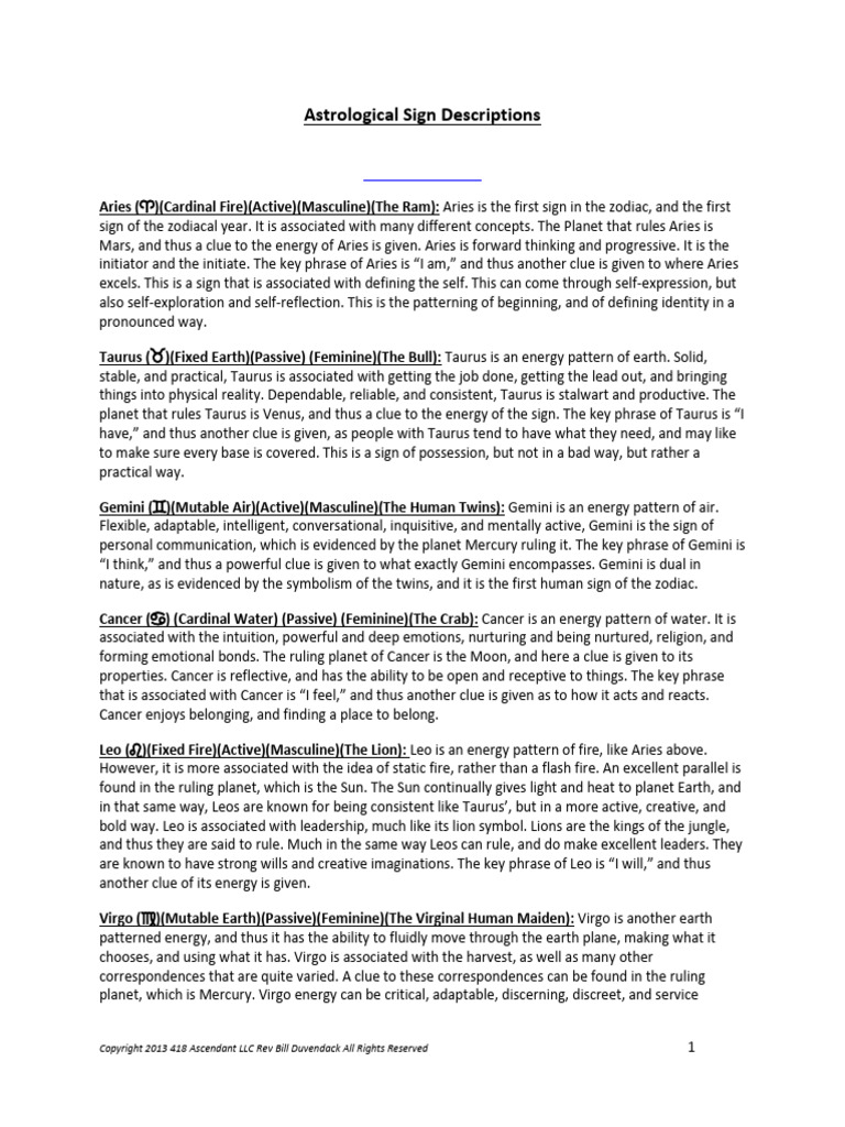 Astrological Sign Descriptions | PDF | Astrological Sign | Planets In ...
