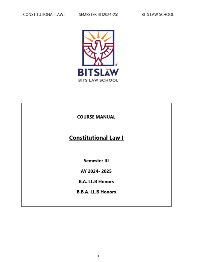 Constitutional Law I Course Manual 2024-25 | PDF | Justice | Crime ...