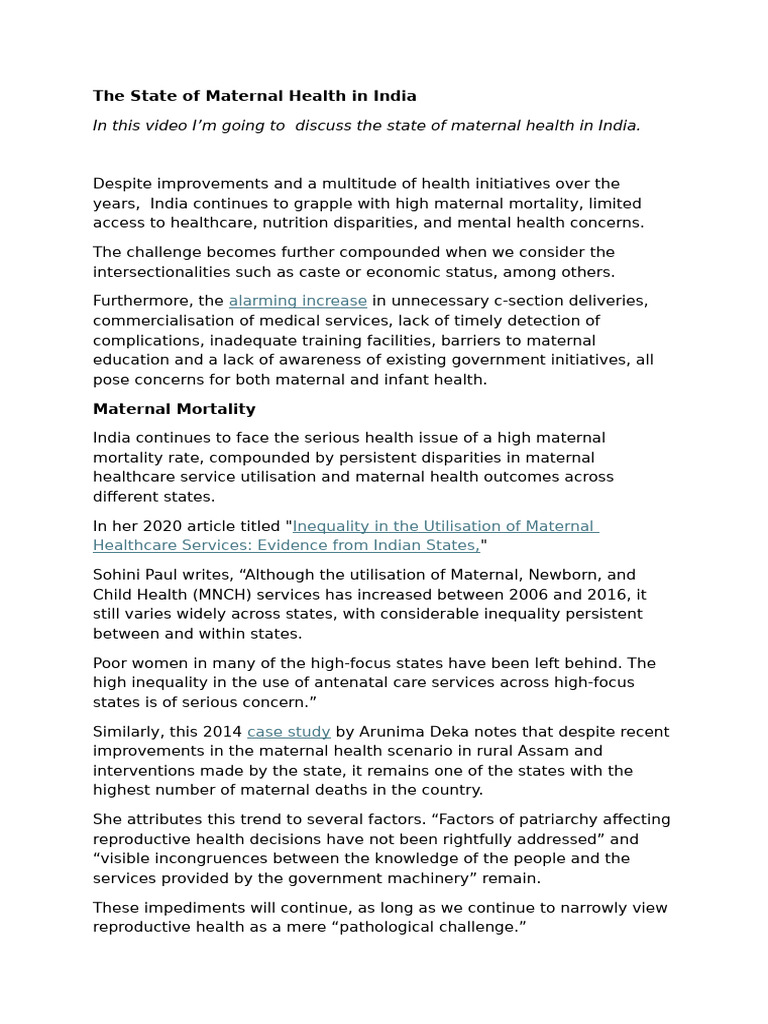 The State of Maternal Health in India | PDF