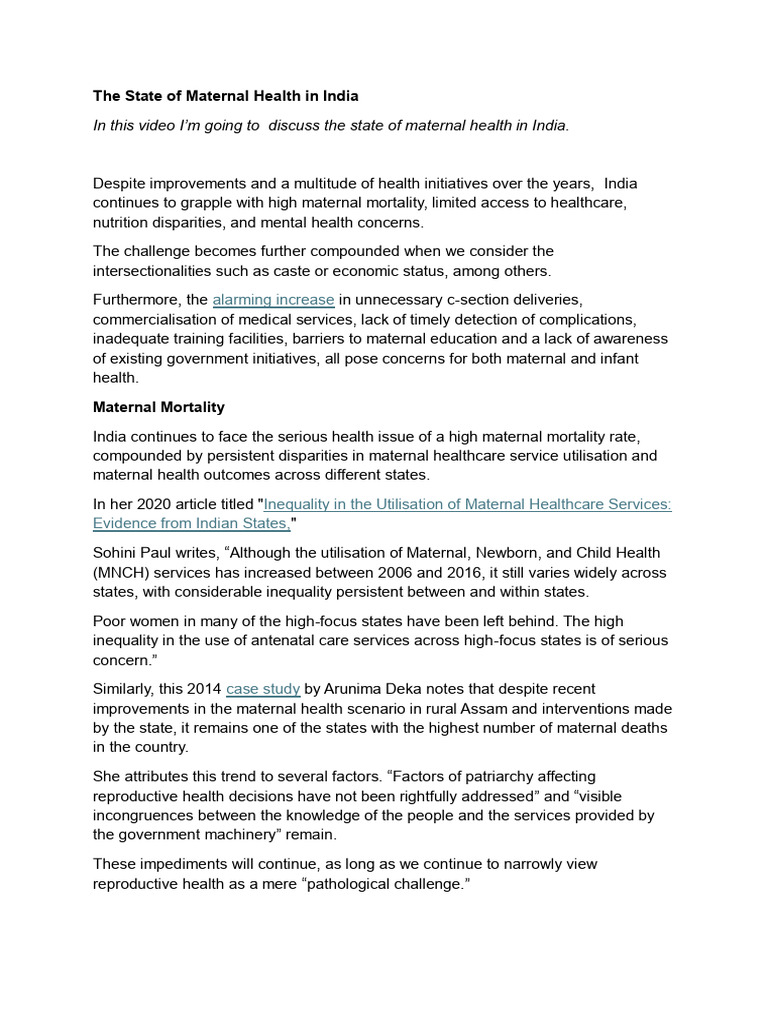 The State of Maternal Health in India | PDF