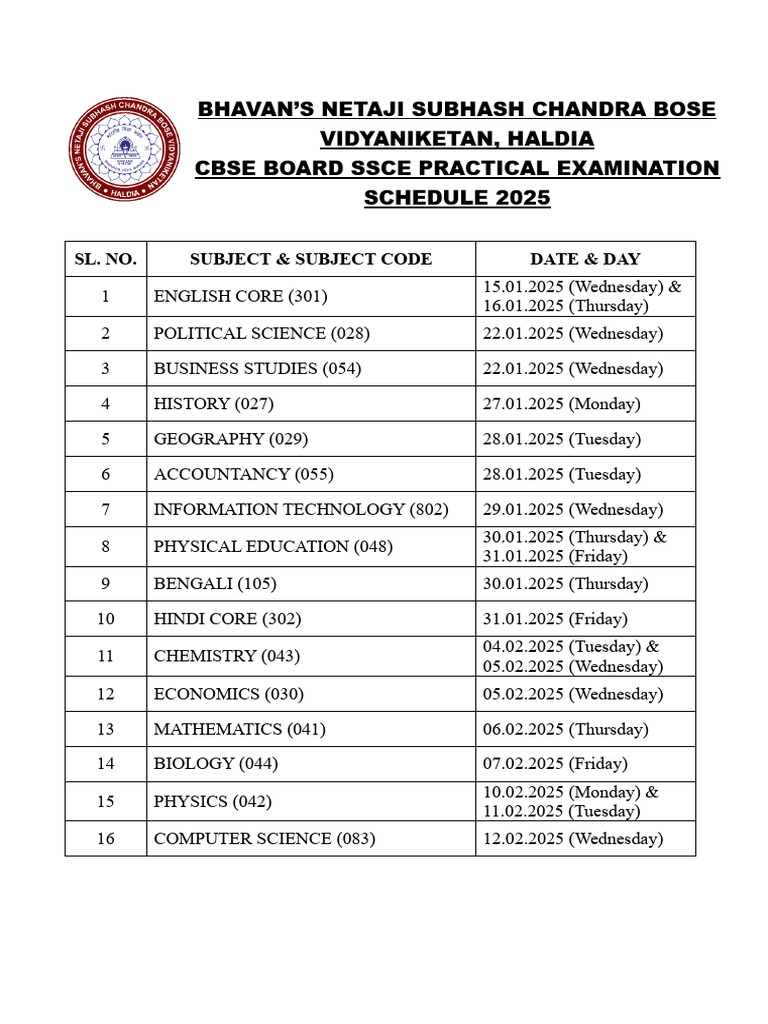 CBSE 2025 Practical Exam Schedule | PDF