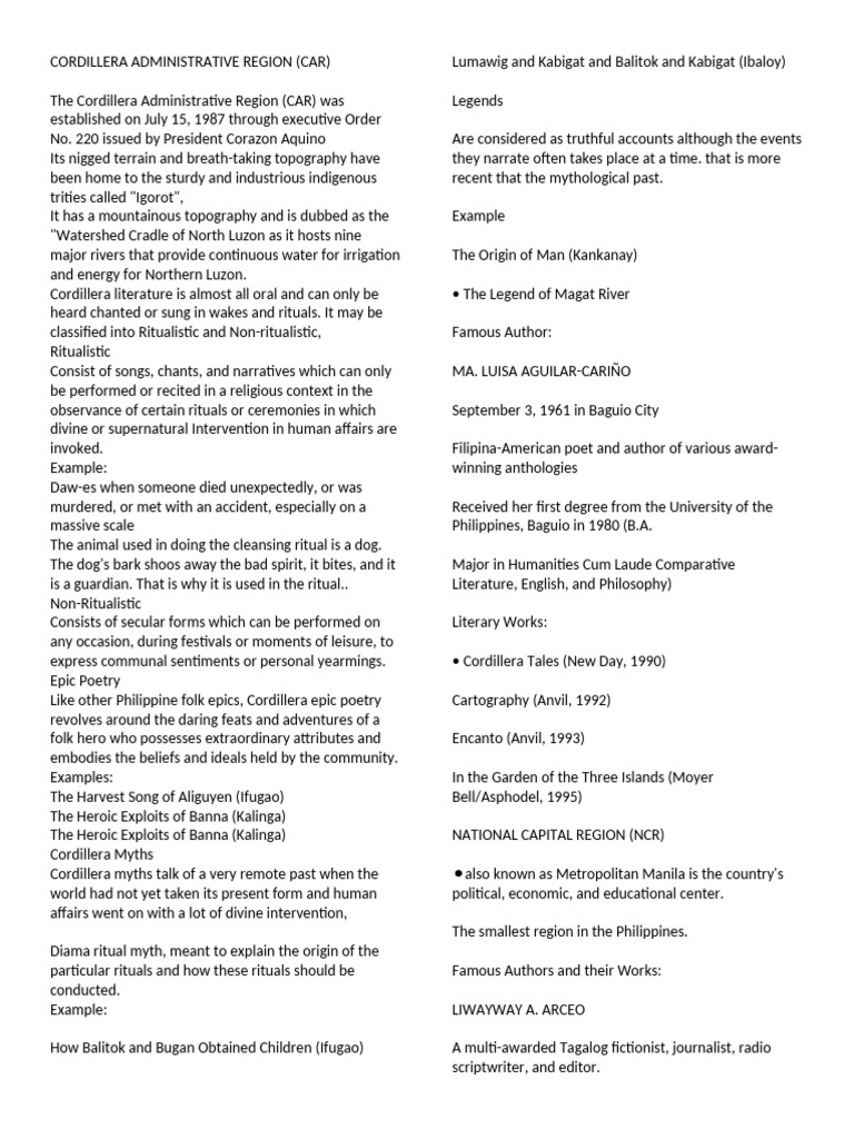 Overview of Cordillera Region Literature | PDF | Philippines