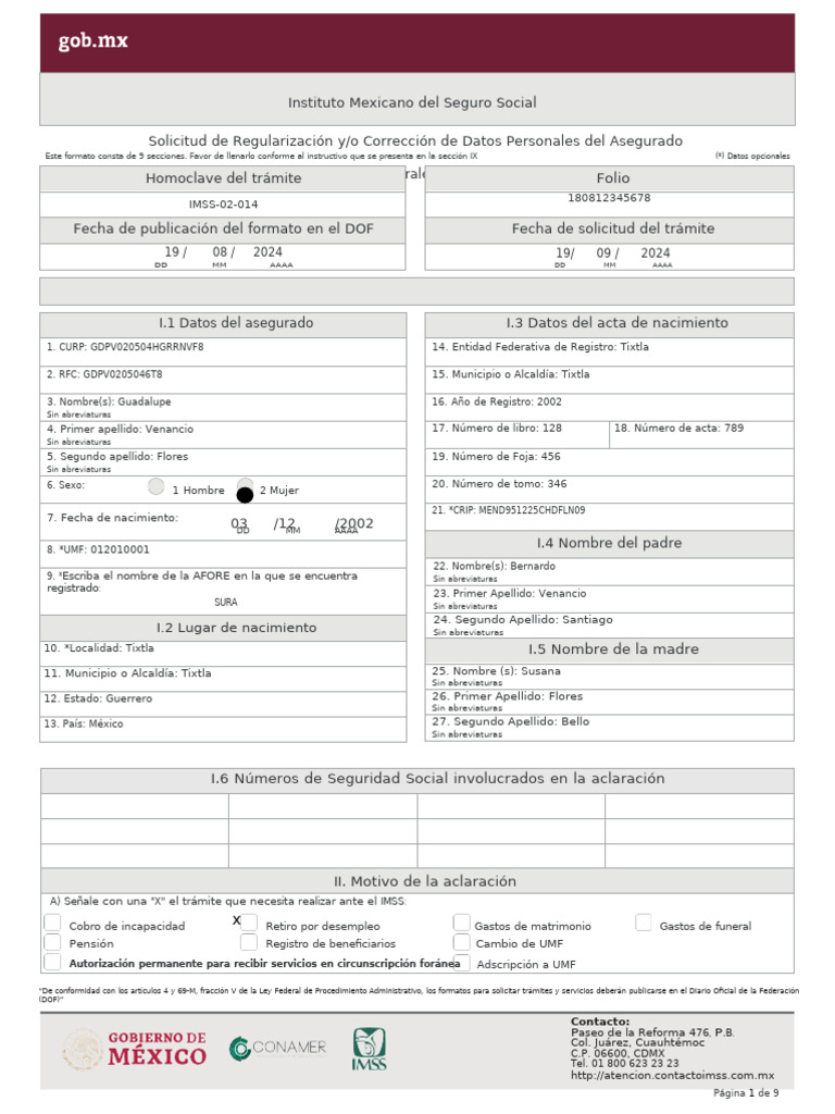 Solicitud de Corrección de Datos IMSS | PDF | Documento de identidad ...