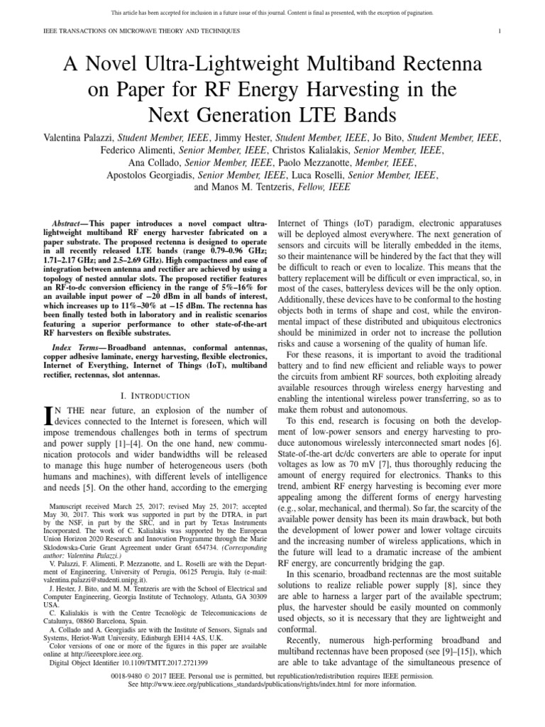 A Novel Ultra Lightweight Multiband Rectenna On Paper For RF Energy ...