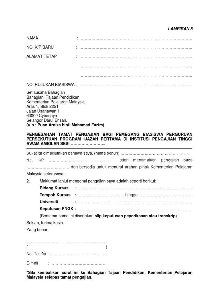 Borang Pengesahan Tamat Pengajian Pdf