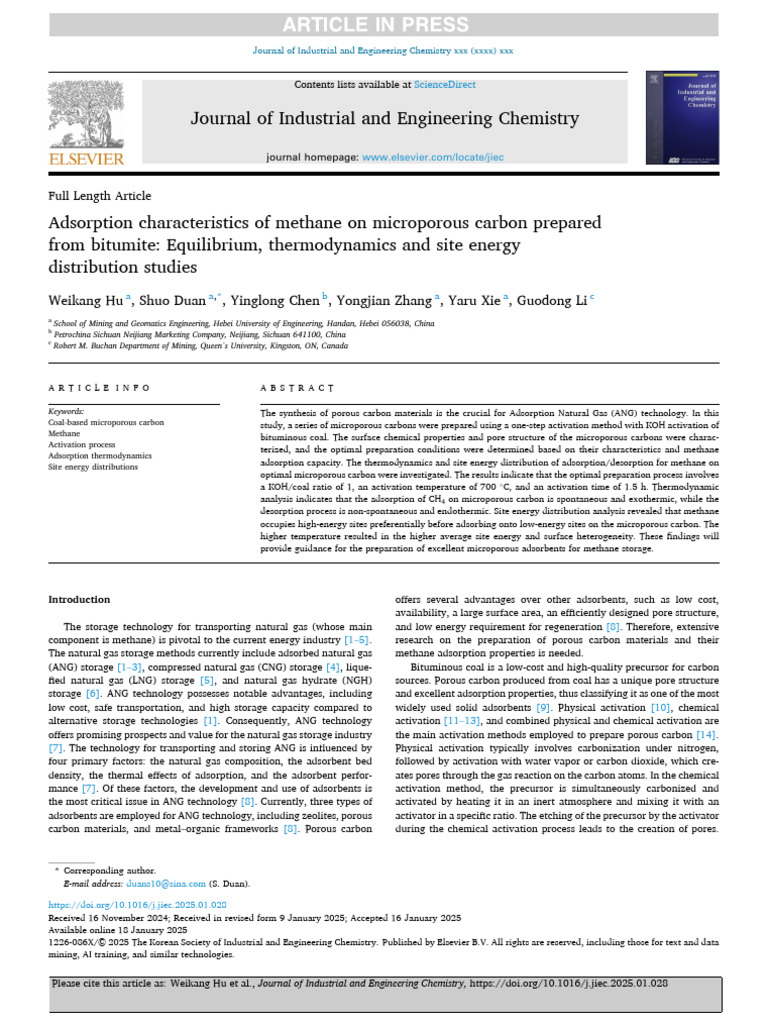 Methane Adsorption on Microporous Carbon | PDF | Adsorption | Natural Gas
