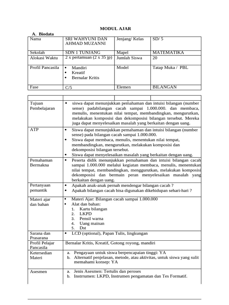 Modul Ajar Matematika Kelas 5 Pdf