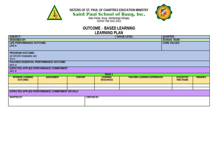 Learning Plan for Saint Paul School | PDF