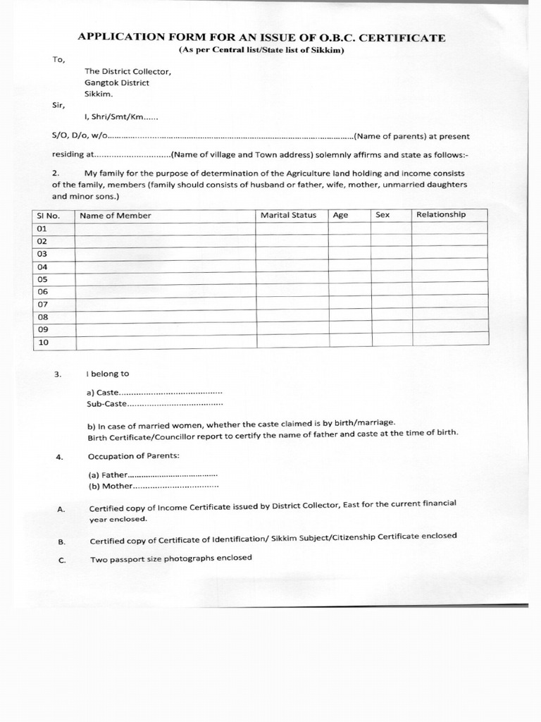 OBC Form | PDF