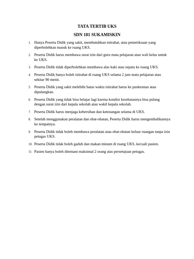 Tata Tertib Uks | PDF