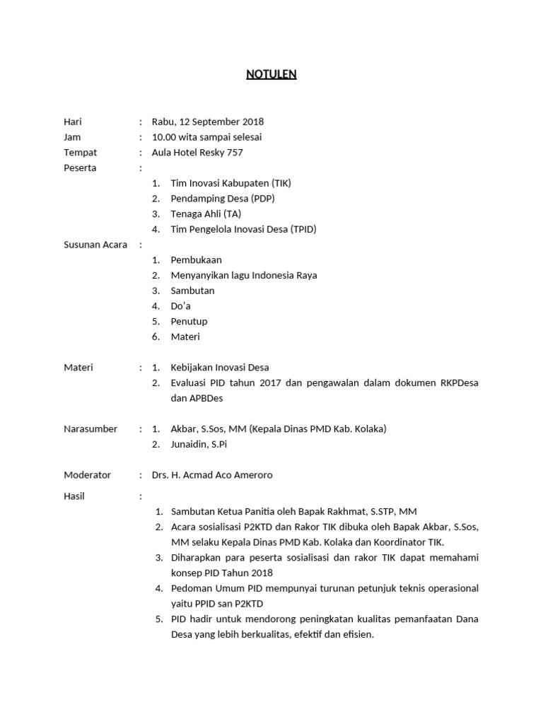 Notulen Monitoring RPJMDes dan RKPDes 2023 | PDF