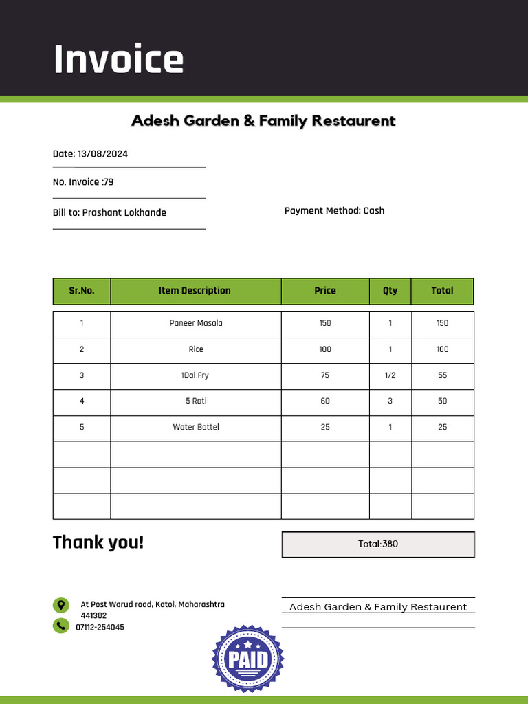 Adesh Garden Menu: Paneer Masala & More | PDF
