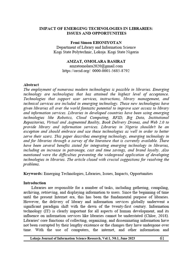Emerging Technologies in Libraries: Impact and Opportunities | PDF ...