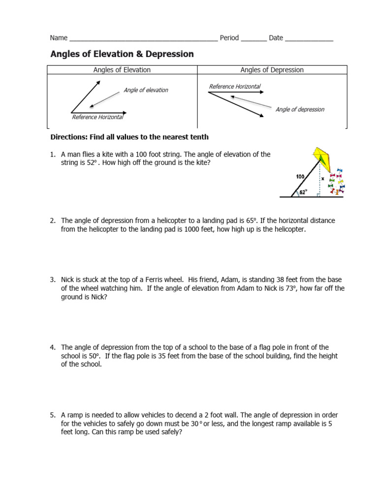 Angles of Elevation and Depression Problems | PDF