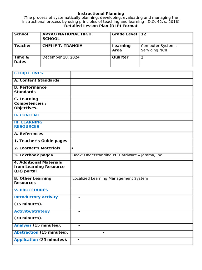 Detailed Lesson Plan for Computer Systems | PDF | Lesson Plan | Learning