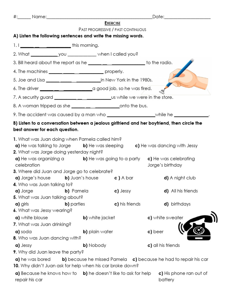 Past Progressive Exercise | PDF