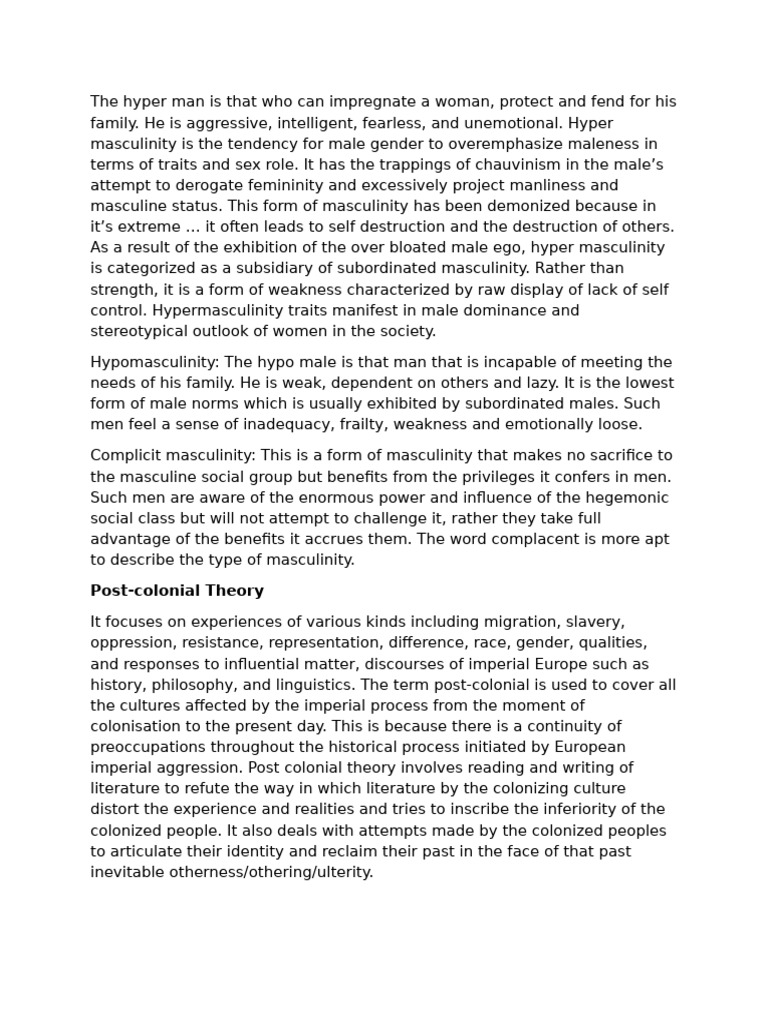Understanding Hypermasculinity and Post-Colonialism | PDF | Masculinity ...