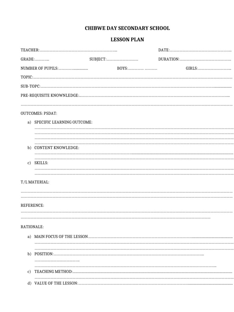 Lesson Plan Format Pdf Learning Behavior Modification