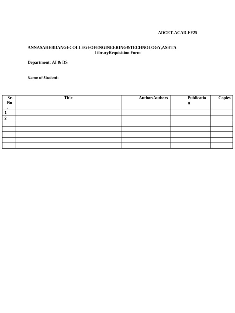 AI & DS Library Requisition Form | PDF