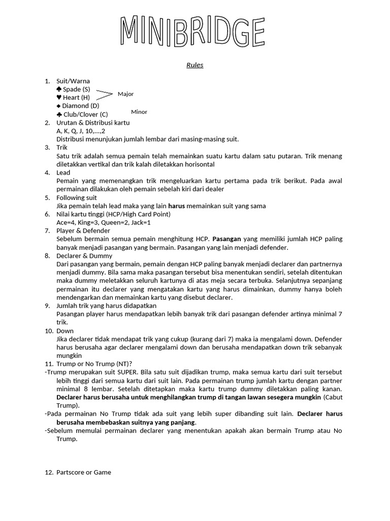 Aturan Dasar Minibridge dan Declarer | PDF